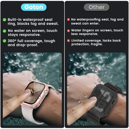 Image of 3 in 1 Goton Waterproof Hard Case for Apple Watch Screen Protector 42mm, 360 Slim Full Protective Tempered Glass Face Cover + Back Hard PC Bumper for iWatch Series 11 /10, 42mm Rose Gold