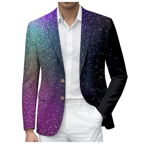 Blazer Homme De Fête Imprimé Paillette Bouton Costume De Carnaval Col Châle Slim Fit Blazer De Loisirs Brillant Coupe Ajustée Veste De Smoking Soirée Festives Disco Party Costume Manteau