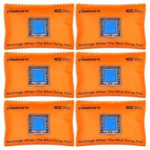 FAMILIFE Reusable Car Dehumidifier Bag Damp Rid Silica Gel Packets,Rechargeable Color Moisture Absorbers for Cars Home Closets Electronics Camera Storage Box Safes Drawers,6 Pack