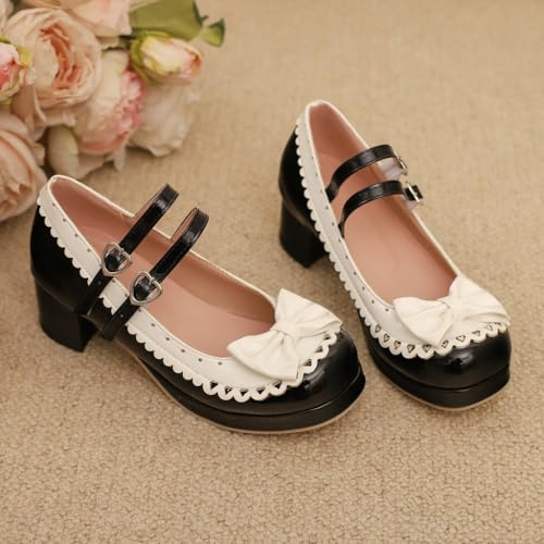 DINTAHA Kawaii Shoes Platform Mary Janes with Bow Chunky Heeled Mary Janes Cute Dress Shoes4