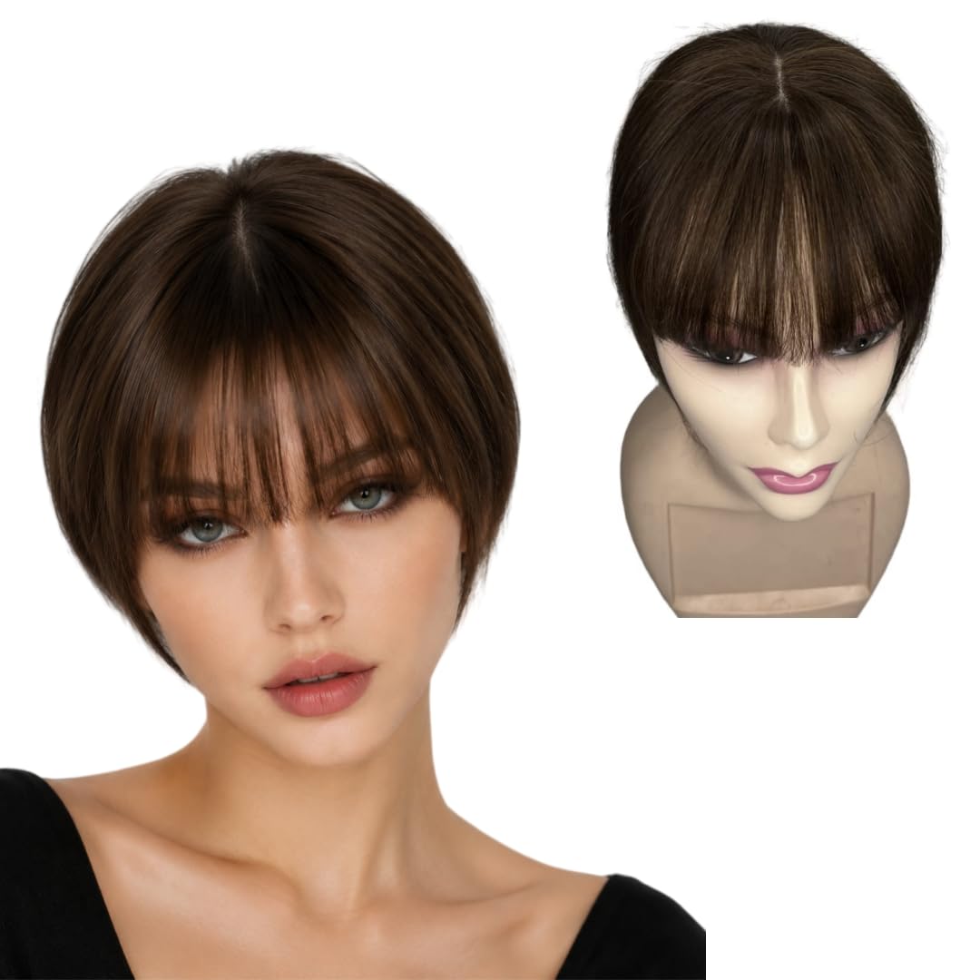 Photo 1 of *Used* Anemone Human Hair Clip in Bangs for Women 3D Silk Lace Base Fringe Hairpiece Natural Fake Bangs Hair Extension for Receding Hairline & Daily Wear (Dark Brown)