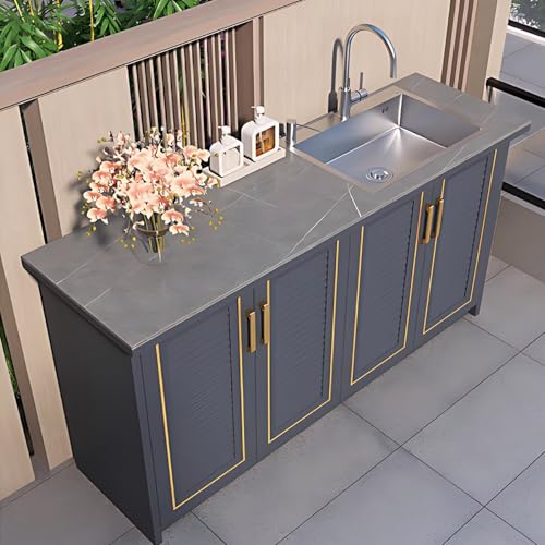 Aihm-Lon Outdoor Storage Cabinet - Outdoor Sink Cabinet with Dark Grey Louver Design