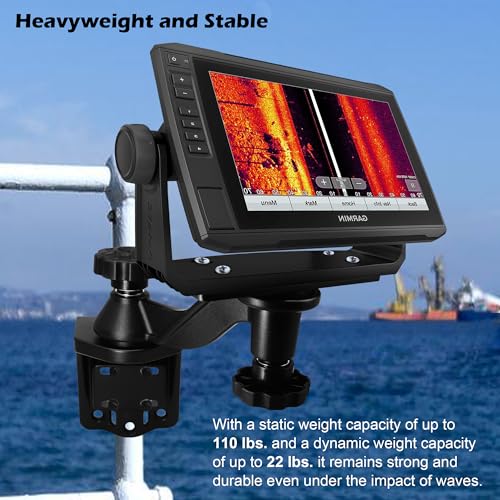 Image of Aluminium Fish Finder /Chartplotter Mount, 360 Swivel Adjustable Marine Electronic Mount with Clamp Base, Holds 5 inch to 12 inch Screens, Compatible with Garmin, Lowrance and More Depth Finder