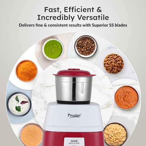 Image of Prestige Orion 500 Watts Mixer Grinder with 3 Stainless Steel Jars |3 Super Efficient Stainless Blades |Sturdy Handles|Red & White