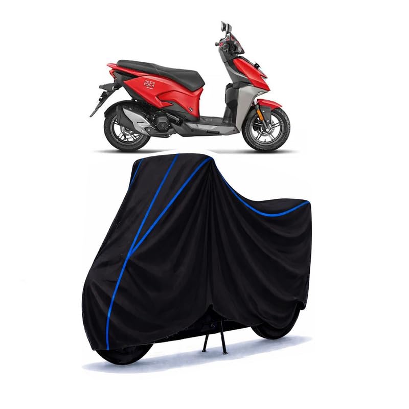 Image of Scooty Cover Water Resistant for Xoom 125 cc | Universal Scooter & Bike Cover | Heavy Duty UV Dust, Rain & Scratch Protection | Elastic Fit All Weather Indoor Outdoor | Black with Blue Piping