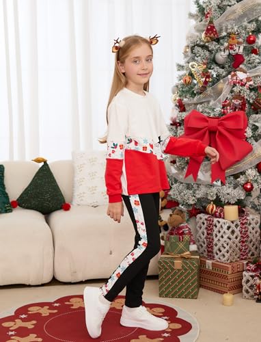 Image of PATPAT Girls 2 Piece Outfits Size 6-7 Years, Christmas Patterned Sweatshirts and Leggings Clothing Sets Christmas Outfits Sweatsuit Joggers Lounge Set Tracksuit Kids Clothes Girls