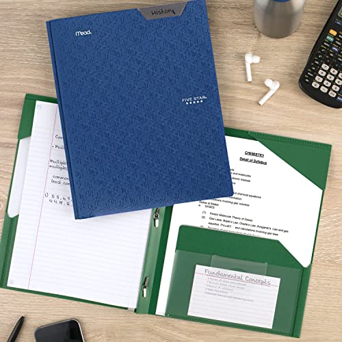 Five Star 2-Pocket Folder, Plastic Folder With Stay-Put Tabs And Prong Fasteners, Fits 3-Ring Binder, Holds 8-1/2" X 11" Paper, Writable Label, Pacific Blue (72115) #TOP7