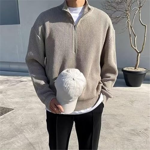 Men's Stylish Quarter-Zip Corduroy Ribbed Polo Sweatshirt, Mock Neck Knit Long Sleeve Sweater 7