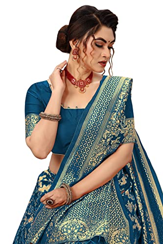 Image of TRENDMALLS Women's Banarasi Silk Saree with Unstitched Blouse Piece