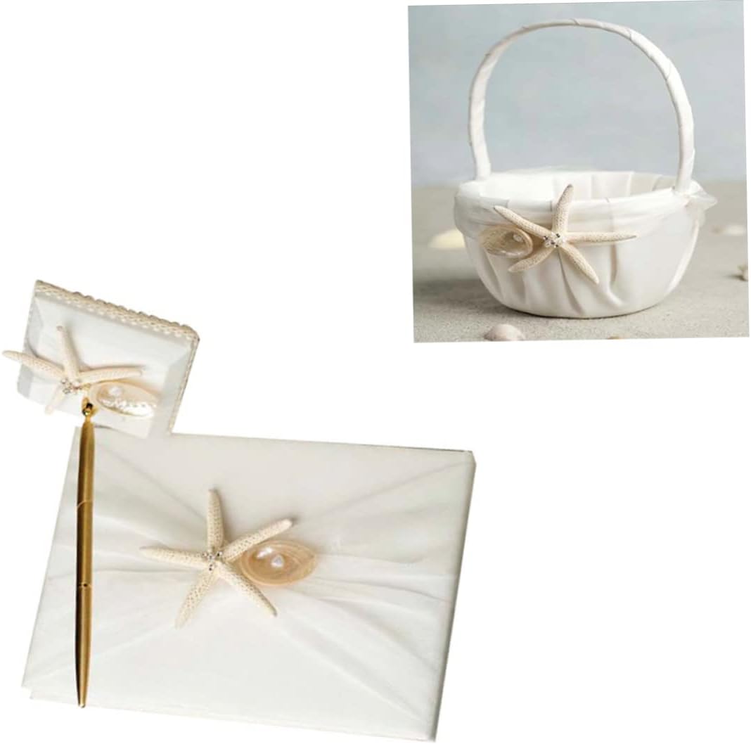 OUNONA Beach Style Guest Book for Engagement DIY Attendance Book with Pen Holder for Wedding Ceremony Memories Elegant Design for Guests to Share Messages