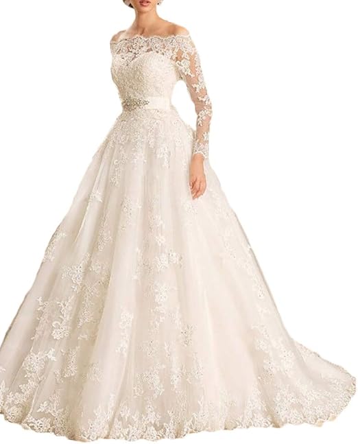 Baixia Vintage Retro Brautkleider Langarm Applique Spitze Ballkleid Brautkleid Amazon De Fashion