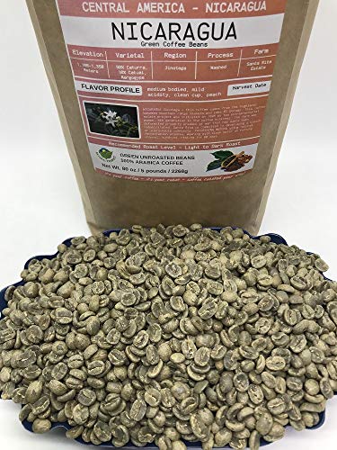 5 Pounds – Southern Central America – Nicaragua – Unroasted Arabica Green Coffee Beans – Grown In Region Jinotega – Altitude 1100-1350 Meters – Drying/Milling Process Is Washed - Includes Burlap Bag #TOP3