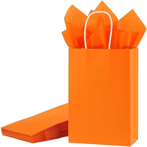 Miniatura 6 de SUNCOLOR Bolsas de regalo blancas con papel de seda, paquete de 24 bolsas pequeñas de papel Kraft, 7.9 x 5.12 x 3.15 pulgadas, asas resistentes