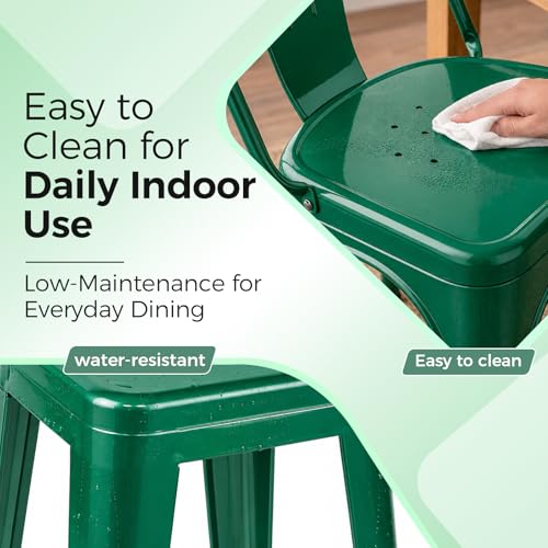 Image of Metal Dining Chairs with Backrest, Stackable, Green, 8 Pack | Easy Assembly, Non-Slip Feet, 330 lb Capacity, Kitchen, Restaurant, Cafe, Pub, Covered Patio