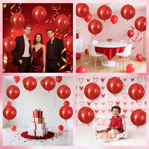 Image of 9 Pcs Red Round Foil Balloons,22 Inch Metallic Red Round Balloons | Red Giant 4D Round Ball Balloons For Casino Theme Birthday Wedding Patriotic Christmas Party Decorations