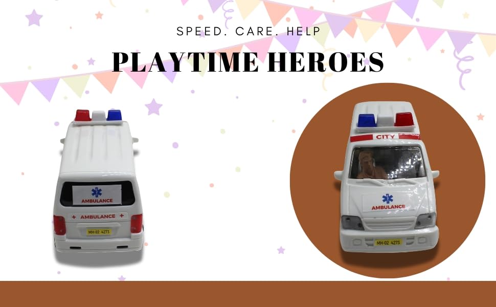 Friction Powered Ambulance Toy for Kids Toddlers Boys Girls | Pull Back City Emergency Vehicle Toy with Openable Doors | Interactive Play Toy Age 4+ | BIS Certified | NeoKiddo (White) 3