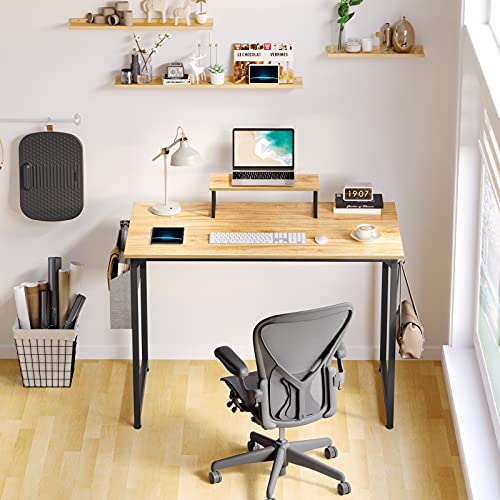 Cubiker Computer Desk 32 Inch Home Office Writing Desk Student Study Desk With Small Table And Storage Bag, Walnut #TOP1