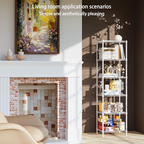 Image of REGILLER 6 Wire Shelving Steel Storage Rack Adjustable Unit Shelves for Laundry Bathroom Kitchen Pantry Closet (16.7L x 11.9W x 64H, White)