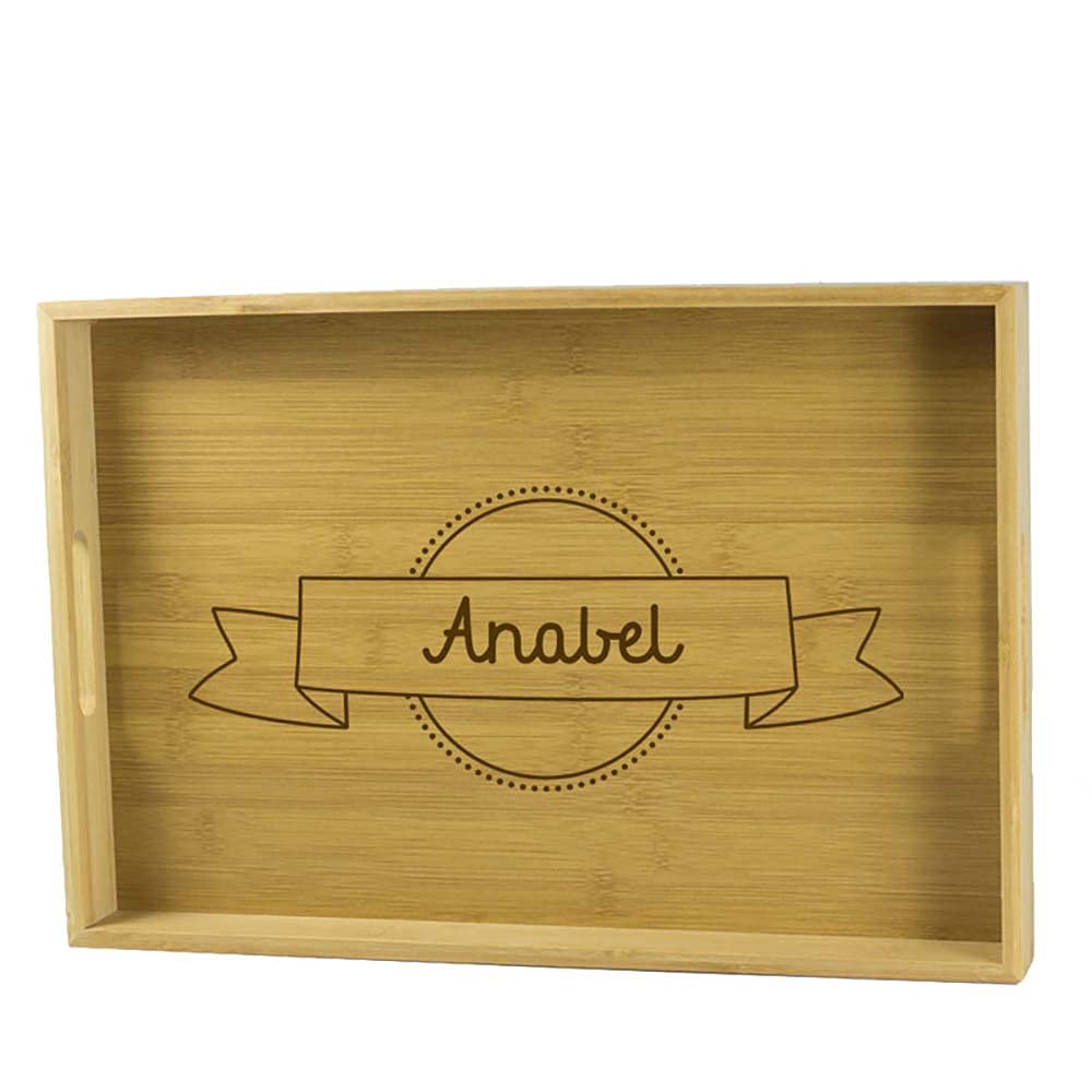 Regalo Personalizado: Bandeja de Madera de bambú grabada con el Nombre Que tú Quieras