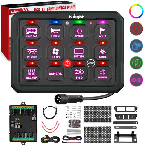 Image of Nilight 12 Gang Switch Panel APP RGB 12V 24V Circuit Control System 4-Mode | Fuse Wiring Harness Automatic Dimmable LED Pod Toggle /Momentary /Strobe /Flash Modes for Car Pickup Truck Camper SUV