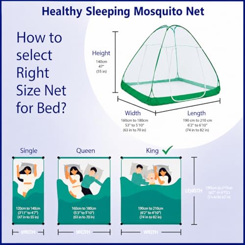 Image of Healthy Sleeping Mosquito Net | Double Bed | Supreme King Size Bed | Foldable Machardani with 2 Side Zipper Opening | Strong 30GSM Polyester Net | PVC Coated Steel Wire (Green)