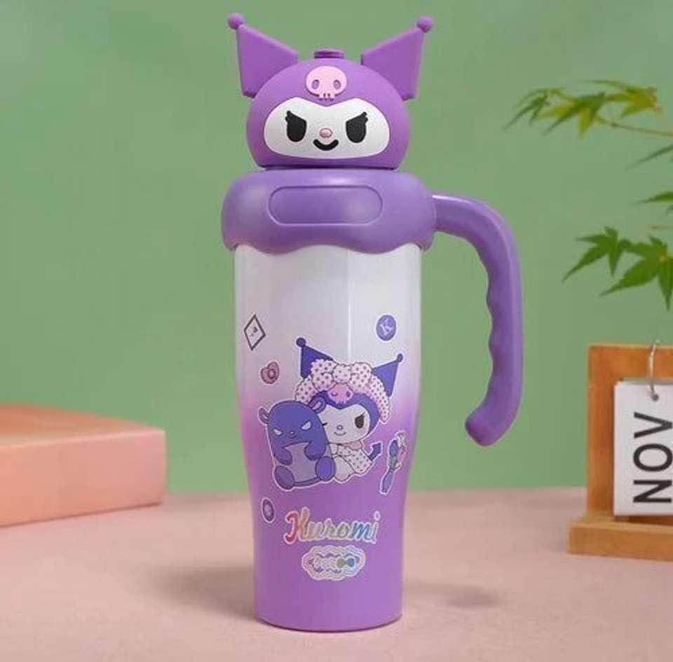 Image of Fancy Kitchen Cartoon Kids Tumbler - 850ml Stainless Steel Double-Walled Travel Mug - Leak-Proof, BPA-Free with Straw - Perfect for School & Outdoor Use. (Kusomi)
