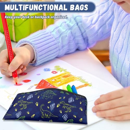 Image of Dinosaur Pencil Case for Kids Dark Blue Pen Holder with Sturdy Zipper Wear Resistant Pencil Box for Preschool Stationery Pouch for Boys