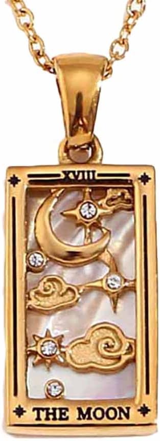 Psivika Gold Plated Tarot Card Necklace Vintage Necklace Good Luck Amulet Tarot Pendant Necklace for Women Men