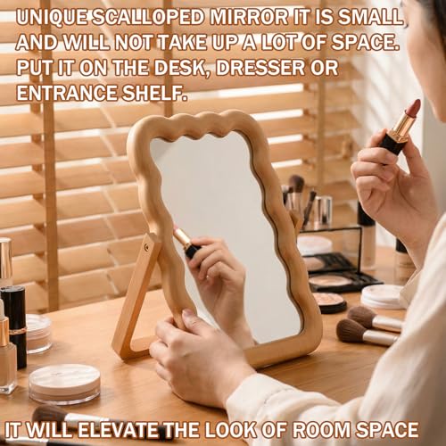 Espejo de maquillaje de madera con soporte plegable miniatura 4