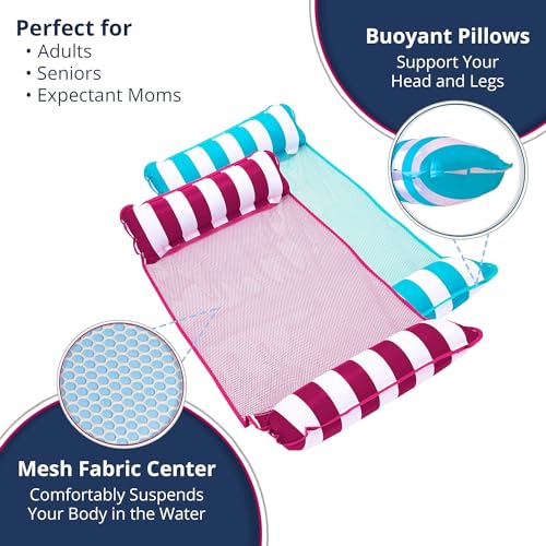 Image of Aqua Monterey Hammock Pool Float - Three Pack - Two Light Blue & One Burgundy /White Stripe, 3-Pack