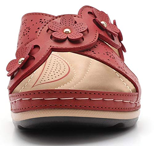Hylianz Women's Platform Wedge Comfort Cross Strap Flowers Slide Sandals-Shock Absorbtion Breathable Holes Arch Support Footbed Indoors Or Outdoors Slip On #TOP2