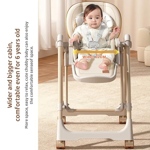 Image of StarAndDaisy Galaxy 2 in1 Rocking Baby High Chair for Boys and Girls Dining Chair 4 Level Reclining Position, Adjustable Height, Locking Wheels, 5 Point Safety Belt (Brown)