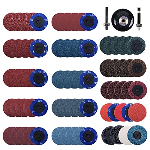 75 Stück 2 Zoll Schleifscheiben Set, Schnellwechselscheibe mit 1/4 Zoll Schaft zum Polieren und Entfernen von Rost Cover