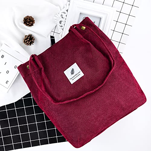 Image of Ayieyill Corduroy Tote Bag for Women Canvas Shoulder Cord Purse with Inner Pocket