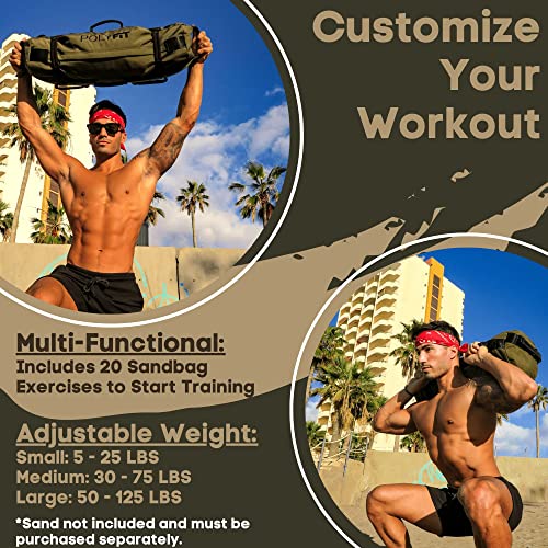 Polyfit Workout Sandbag For Fitness - Heavy Duty Sandbag Workout Bags With 8 Gripping Handles For Sand Bag Weight Training - Large (50Lbs To 125Lbs) - Tan #TOP3
