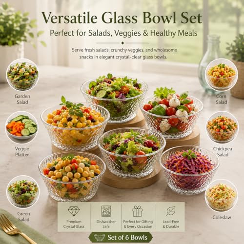 Image of WRINGO 3.5 Inch Glass Ice Cream Bowl, Dessert Bowls for Ice Cream, Pudding, Custard, Fruit Salad, Transparent Serving Bowls for Home, Kitchen & Party Use (Set of 6)
