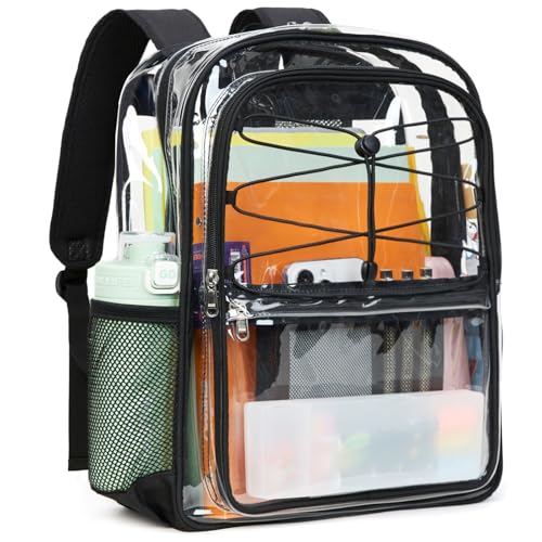 Vorspack Clear Backpack for School - Heavy Duty Clear Bookbag for Girls Boys Large See Through Backpacks for College, Work, Travel - Black