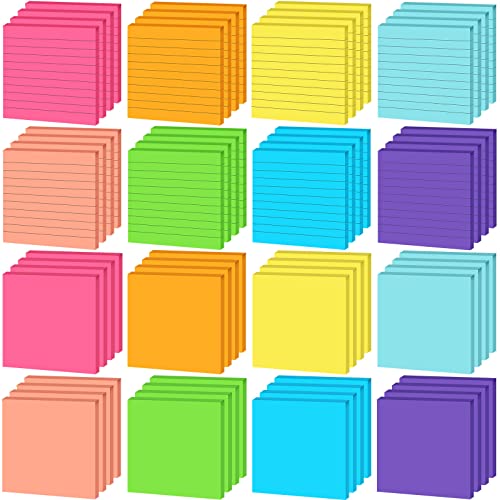 Yexiya 64 Pcs Lined Sticky Notes Self Stick Notes with Lines Bright Assorted Colors Sticky Pad for Home Office Products Post Memos, 1920 Sheets(3 x 3 Inch,Lined, Blank)