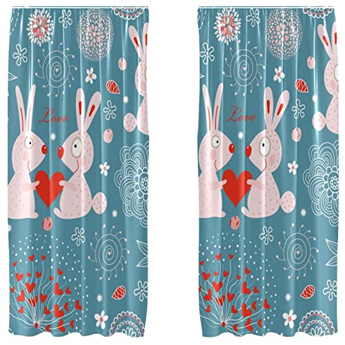 Cortinas decorativas ligeras Rabbit Blue Love juego de 2 paneles con caída fluida de 55x84 2