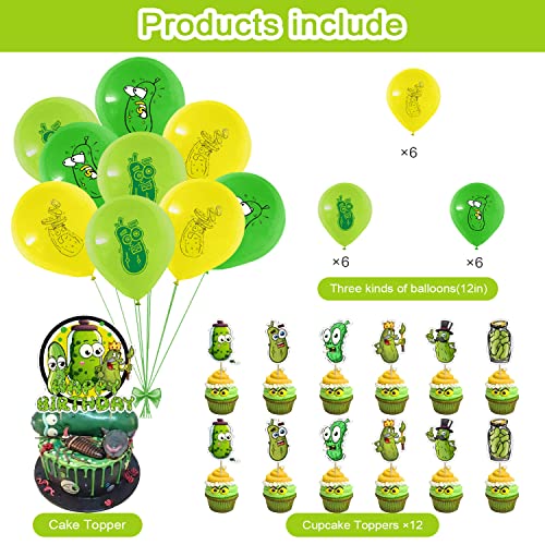 Pickle Cartoon Birthday Party Supplies, Funny Pickle Theme Birthday Party Decorations With Happy Birthday Banner Cake Topper Cupcake Toppers Balloons #TOP2