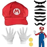 pacum set abbigliamento accessori per abbigliamento include cappello guanti bottoni barba costumi dei personaggi per bambini adulti costumi travestimento per halloween natale martedì grasso (rosso)