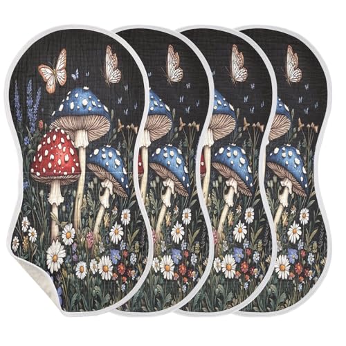 Mushrooms Plant Burp Cloths Cotton Baby Washcloths,Large 22x11in Burping Cloth Absorbent and Soft for Newborn Baby Boys and Girls,4 Pack3