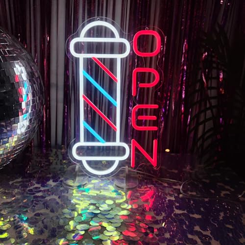 Image of Barber Shop Neon Signs for Wall Decor Open Neon Lights for Bedroom Led Signs Suitable for Barber Shops Hair Salon Art Unique for Hairdresser,40 * 23.7cm
