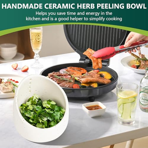 Pottery Herb Stripper Bowl, Handmade Ceramic Herb Peeling Bowl, for Separating Leaves and Stems (White) by Krilves - Image 6