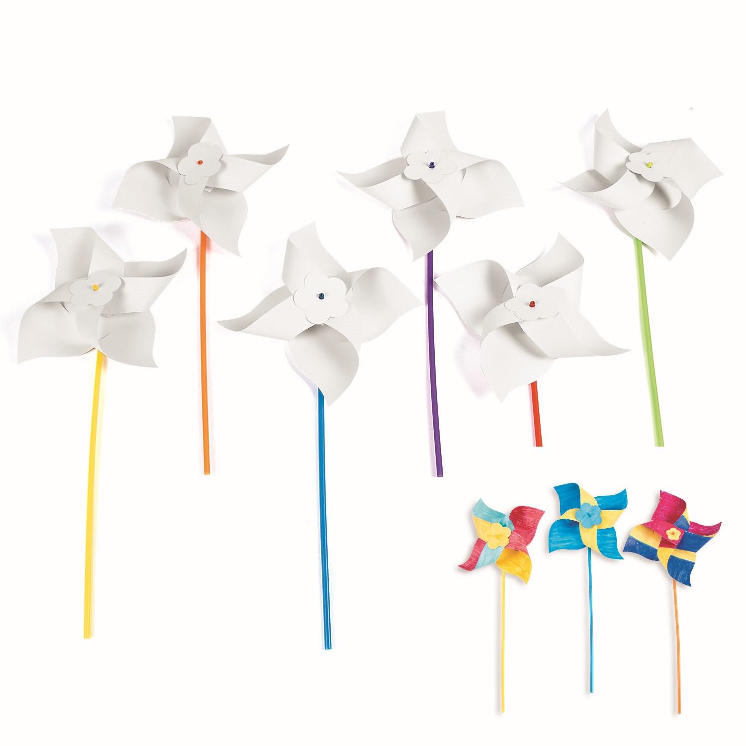 Fun Express DIY Jumbo Pinwheels - Bulk Set of 24 White pinwheels - Color Your Own Crafts - Great for Summer, Fourth of July and Classroom Art Activities