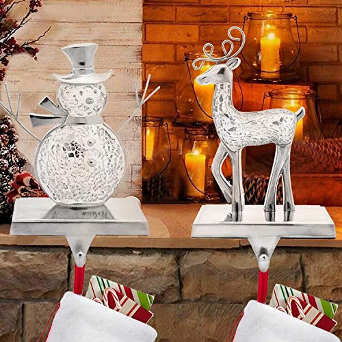 NaTursou Christmas Concepts Gold Reindeer Stocking Hanger Fireplace Stocking Hanger Metal Giftï¼ŒHoliday Christmas Decorationsï¼ŒChristmas Fireplace Holder Decor (Snowman & Elk)