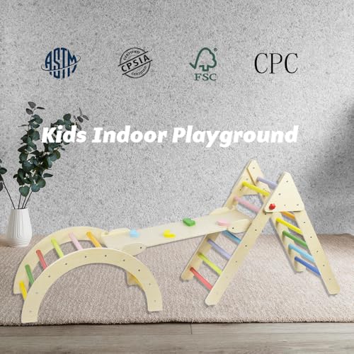 Image of Beipoo Toddler Climbing Toys, Foldable Pikler Triangle Set, Montessori Wooden Climbing Set for Baby, Kids Indoor Climbing Ladder, Baby Playground Play Gym Gift for Boys Girls