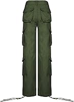 Vista 6 de Awoscut Pantalones cargo Y2k para mujer, estilo casual, pierna recta, tiro alto, holgados, con múltiples bolsillos, ropa de calle