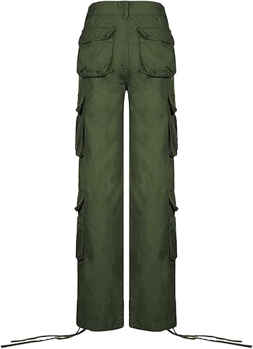 Miniatura 6 de Awoscut Pantalones cargo Y2k para mujer, estilo casual, pierna recta, tiro alto, holgados, con múltiples bolsillos, ropa de calle