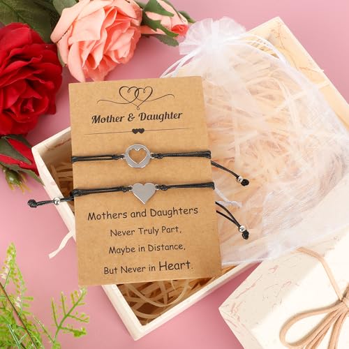 Image of EOBOH Mother's Day Gift Bracelets, Mother's Day Bracelets Adjustable Hearts Mother Daughter with Card, Love Mothers Day Gifts for Grandma Daughter Accessories